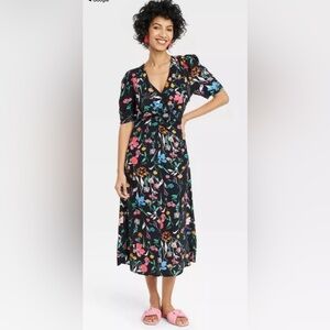 A New Day Floral Prairie Cottagecore Flowy Puff Sleeve Ruched Maxi Dress  Sz XXL